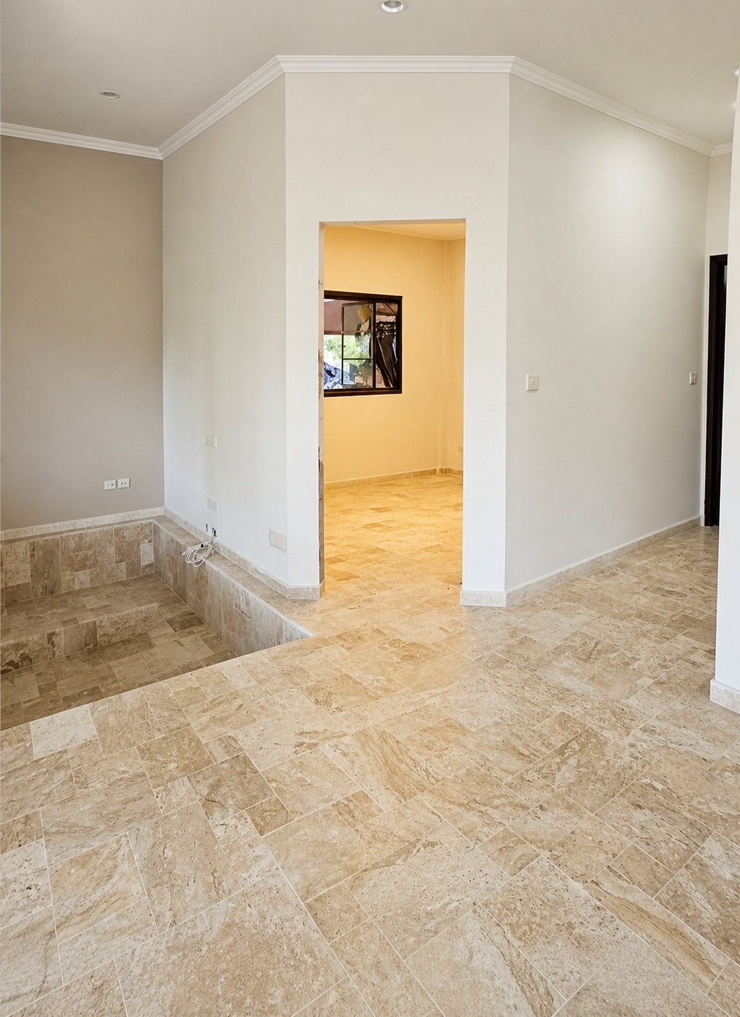 French pattern travertine floor completed Mae Phim Residence Rayong